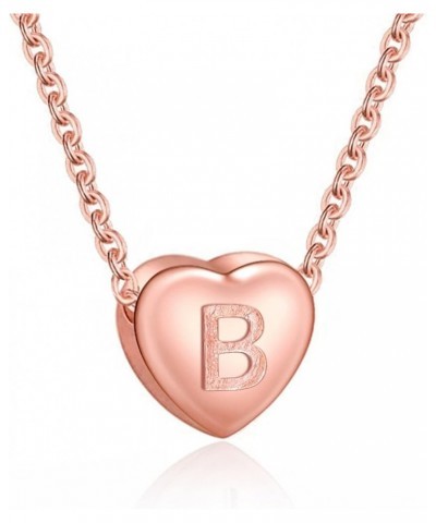 Dainty Initial Necklace S925 Sterling Silver Letters A-Z 26 Alphabet Heart Pendant Necklace for Women Initial: B Rose Gold Pl...