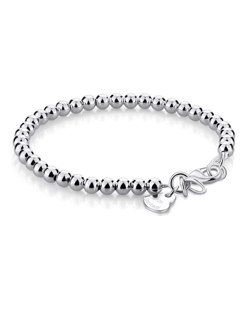 New Women's 925 Sterling Silver Bracelet Minimalist 4-6MM Round Bead Chain Solid Silver Bracelet Charm Jewelry Lobster Claw C...