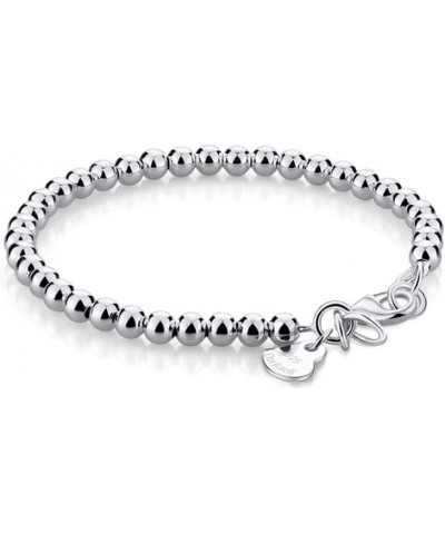 New Women's 925 Sterling Silver Bracelet Minimalist 4-6MM Round Bead Chain Solid Silver Bracelet Charm Jewelry Lobster Claw C...