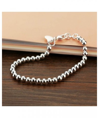 New Women's 925 Sterling Silver Bracelet Minimalist 4-6MM Round Bead Chain Solid Silver Bracelet Charm Jewelry Lobster Claw C...