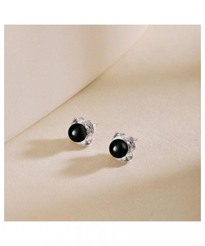 14K Gold Tahitian Black Pearl Earrings with Moissanite Flower Accents,Floral Pearl Stud Earrings,Thoughtful Gift for Her Styl...