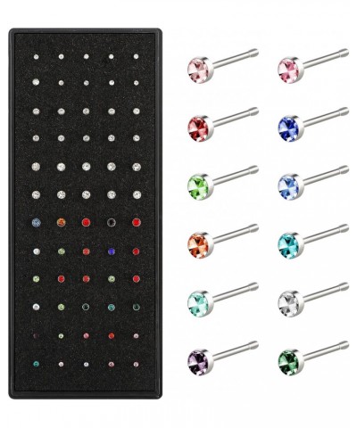 60pcs Surgical Stainless Steel Nose Studs, Hypoallergenic Body Piercing Jewelry for Women Men Bone Silver Rose Gold Black Rai...