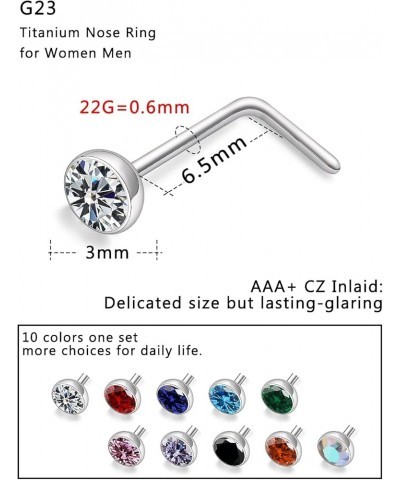 18G 20G 22G Titanium Nose Rings Studs for Women Men G23 Nose Piercing Jewelry Top Diamond CZ 1.5mm 2mm 2.5mm 3mm 10PCS 22G L ...