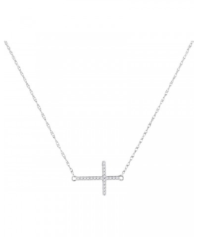 10K White Gold Womens Round Diamond Horizontal Cross Necklace 1/20 Cttw $110.16 Necklaces