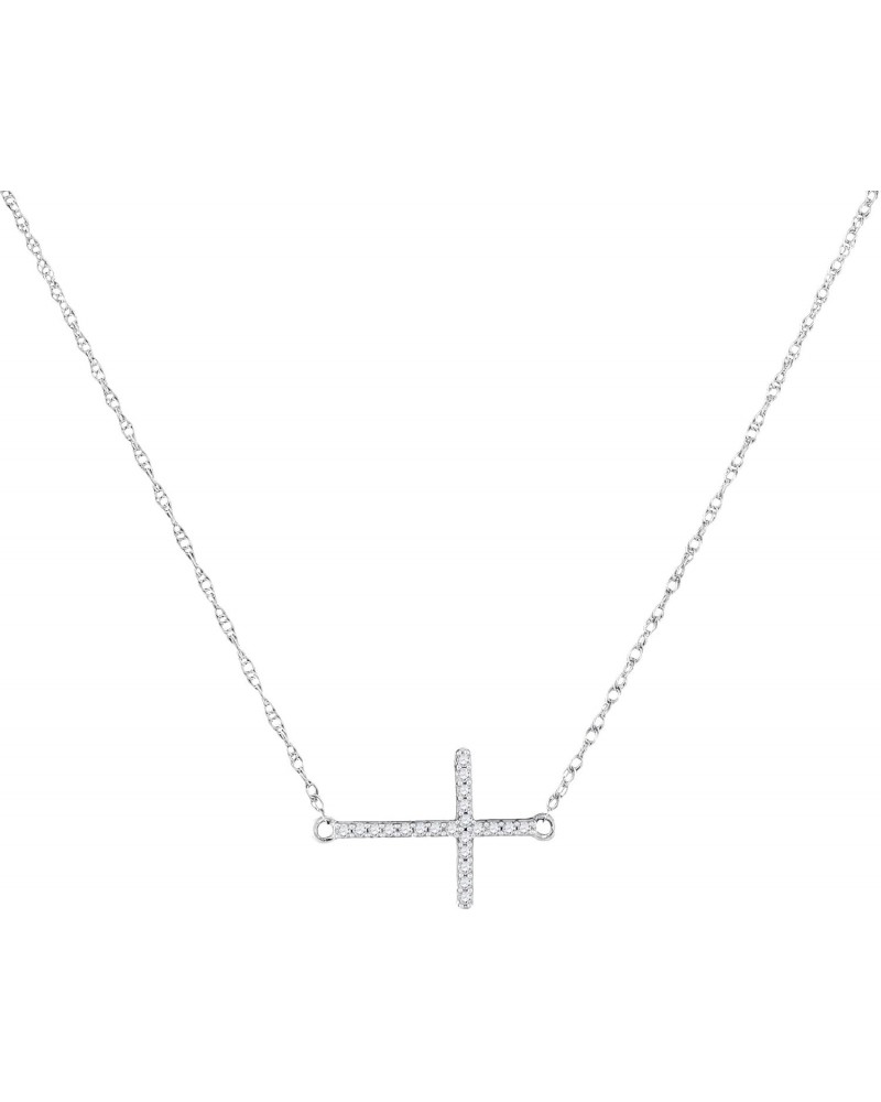 10K White Gold Womens Round Diamond Horizontal Cross Necklace 1/20 Cttw $110.16 Necklaces