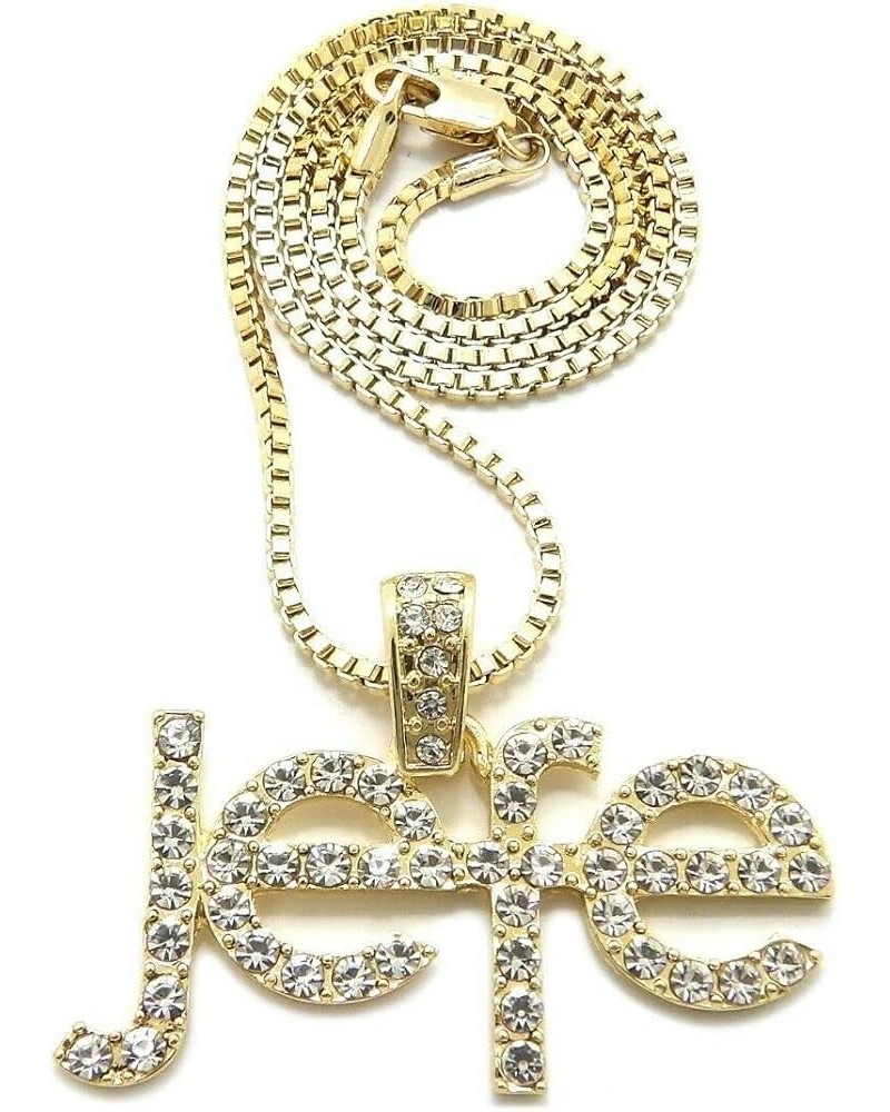 Iced Gold Silver Plated Boss Jefe Pendant & 18" 20" 24" Cuban/Rope/Box Chain Hip Hop Jewelry Necklace (GOLD) 20" BOX CHAIN $1...