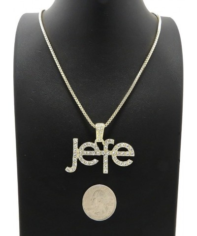 Iced Gold Silver Plated Boss Jefe Pendant & 18" 20" 24" Cuban/Rope/Box Chain Hip Hop Jewelry Necklace (GOLD) 20" BOX CHAIN $1...