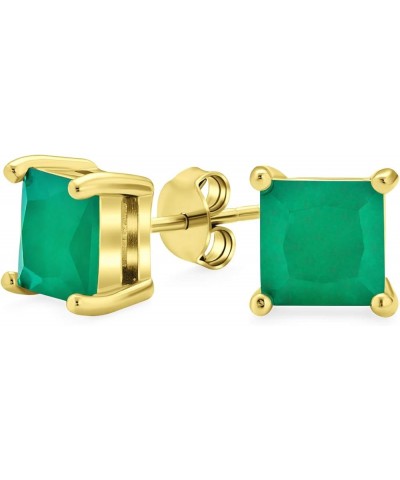 Square Cubic Zirconia Solitaire Princess AAA CZ Stud Earrings For Women Men 14K Gold Plated Sterling Silver 5 6 7 8MM Green 7...