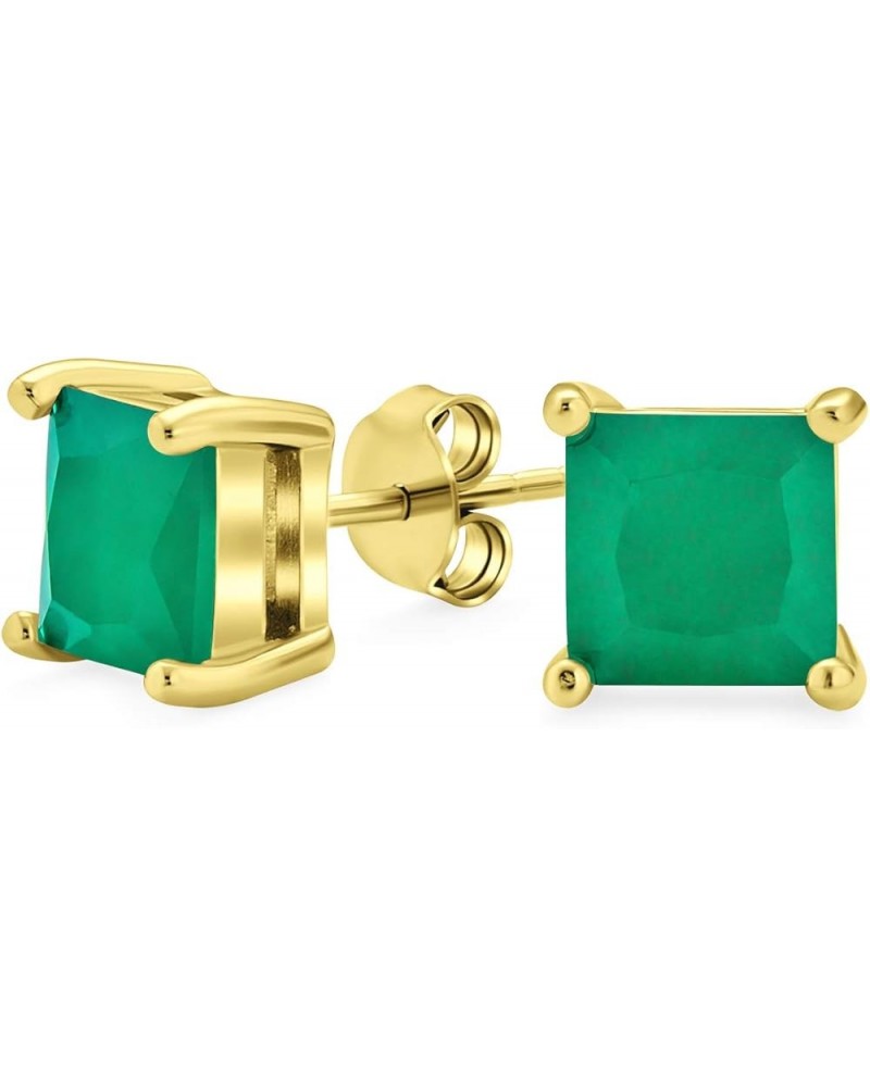 Square Cubic Zirconia Solitaire Princess AAA CZ Stud Earrings For Women Men 14K Gold Plated Sterling Silver 5 6 7 8MM Green 7...