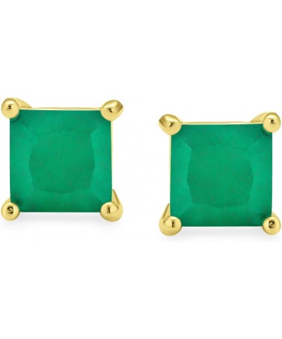 Square Cubic Zirconia Solitaire Princess AAA CZ Stud Earrings For Women Men 14K Gold Plated Sterling Silver 5 6 7 8MM Green 7...