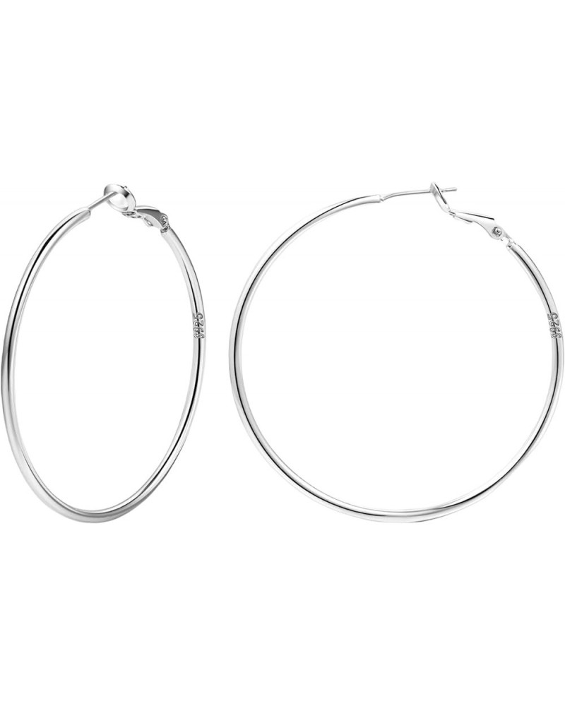 3 Pairs 925 Sterling Silver Hoops Earrings for Women, Sterling Silver Large Rhinestone Hoop Earrings with Cubic Zirconia Ligh...