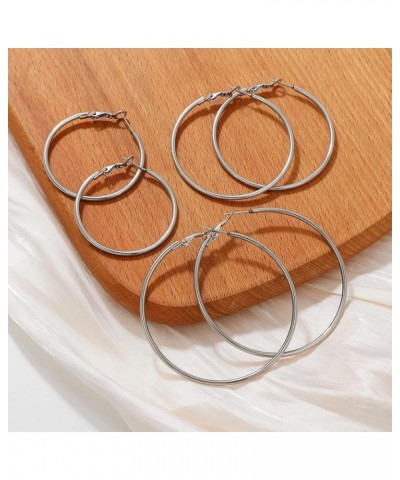 3 Pairs 925 Sterling Silver Hoops Earrings for Women, Sterling Silver Large Rhinestone Hoop Earrings with Cubic Zirconia Ligh...