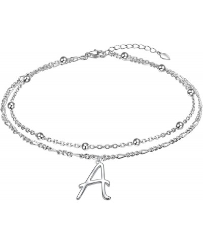 Initials Anklet for Women S925 Sterling Silver Adjustable Foot Ankle Bracelet with Letter A Figaro Chain $6.59 Anklets