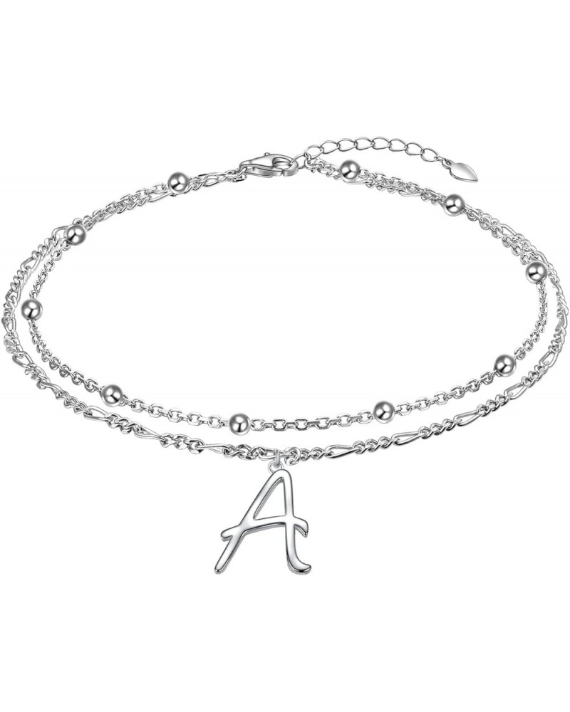 Initials Anklet for Women S925 Sterling Silver Adjustable Foot Ankle Bracelet with Letter A Figaro Chain $6.59 Anklets