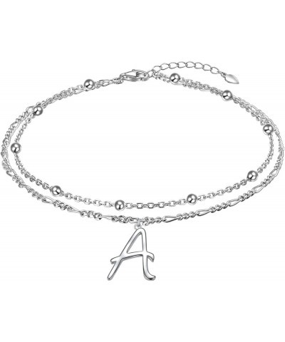 Initials Anklet for Women S925 Sterling Silver Adjustable Foot Ankle Bracelet with Letter A Figaro Chain $6.59 Anklets