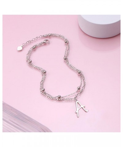 Initials Anklet for Women S925 Sterling Silver Adjustable Foot Ankle Bracelet with Letter A Figaro Chain $6.59 Anklets