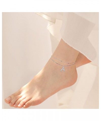 Initials Anklet for Women S925 Sterling Silver Adjustable Foot Ankle Bracelet with Letter A Figaro Chain $6.59 Anklets