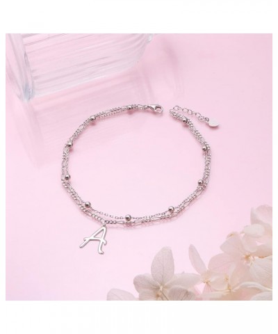 Initials Anklet for Women S925 Sterling Silver Adjustable Foot Ankle Bracelet with Letter A Figaro Chain $6.59 Anklets