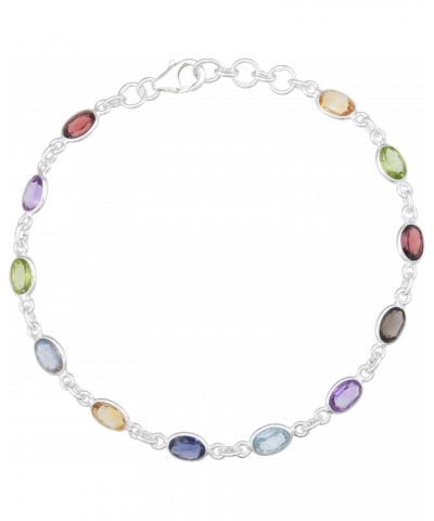 925 Sterling Silver Women'S Bracelet Natural Multi Gemstone, 8.75 Inch, Sg-09 $18.14 Bracelets