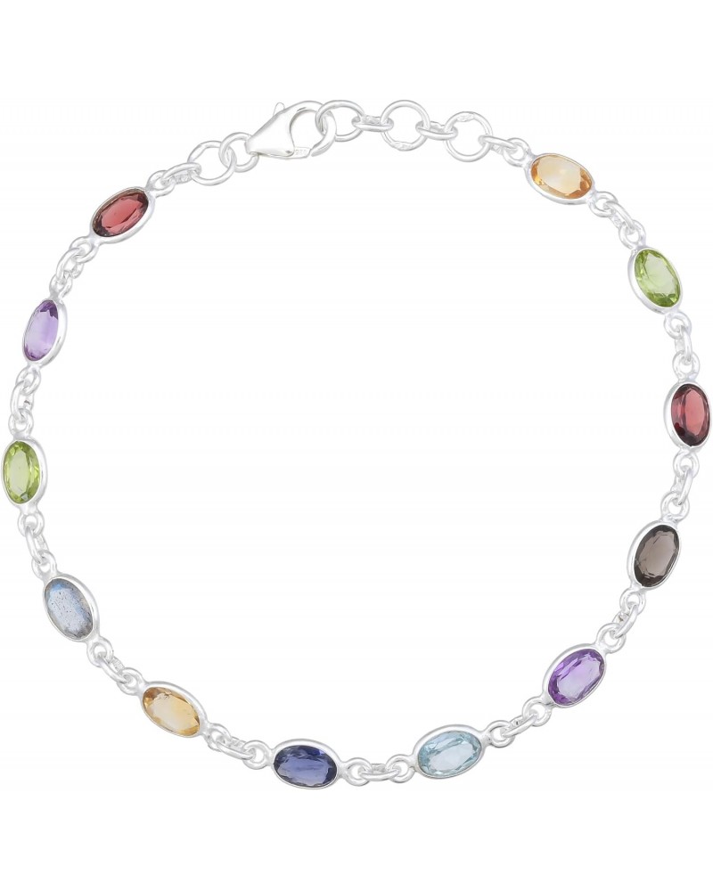 925 Sterling Silver Women'S Bracelet Natural Multi Gemstone, 8.75 Inch, Sg-09 $18.14 Bracelets