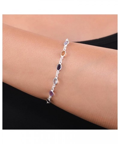 925 Sterling Silver Women'S Bracelet Natural Multi Gemstone, 8.75 Inch, Sg-09 $18.14 Bracelets