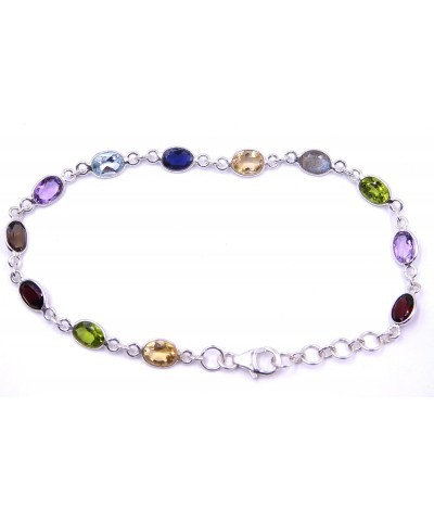 925 Sterling Silver Women'S Bracelet Natural Multi Gemstone, 8.75 Inch, Sg-09 $18.14 Bracelets