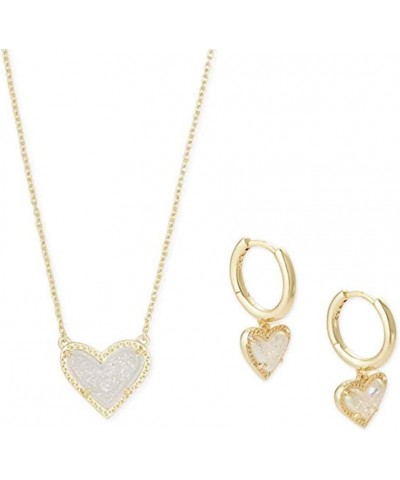 Ari Heart Pendant Necklace in Gold and Ari Heart Huggie Earrings in Gold Set for Women $56.70 Jewelry Sets