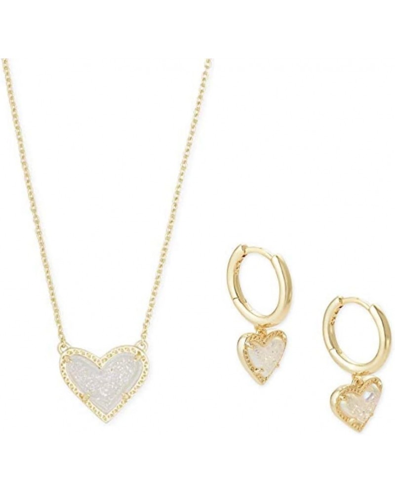 Ari Heart Pendant Necklace in Gold and Ari Heart Huggie Earrings in Gold Set for Women $56.70 Jewelry Sets