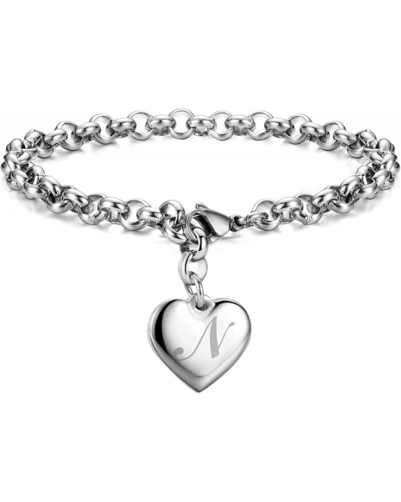 Initial Charm Bracelets for Girls Letters Alphabet Heart Bracelet Jewelry Gifts for Teen Girl N: Heart $9.87 Bracelets