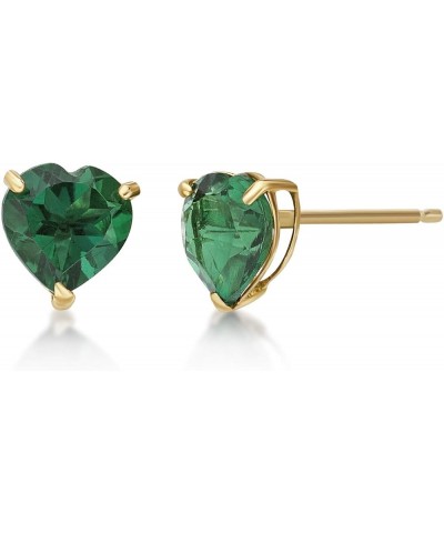 6 mm Gemstone Heart Stud Earrings for Women in 10k Yellow Gold Heart Shaped Birthstone Created Emerald $46.79 Earrings