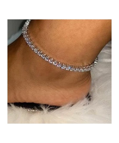 Ankle Bracelets for Women, Heart Rhinestone Pendant Adjustable Shiny Tennis Twinkle Cubic Zircon Ankle Bracelets Beach Party ...