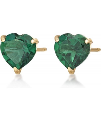 6 mm Gemstone Heart Stud Earrings for Women in 10k Yellow Gold Heart Shaped Birthstone Created Emerald $46.79 Earrings