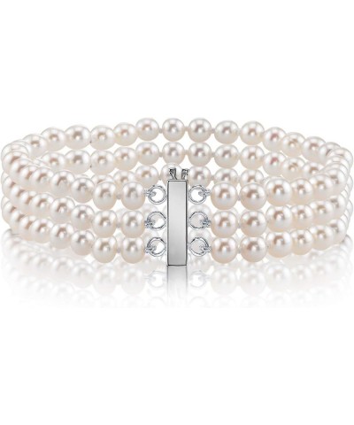 14K Gold 6-7mm AAAA Quality Round White Triple Freshwater Cultured Pearl Bracelet for Women 6.5 Inches White Gold $137.36 Bra...