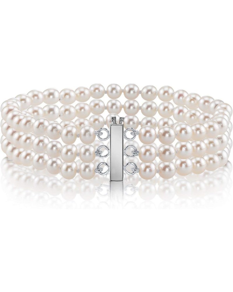 14K Gold 6-7mm AAAA Quality Round White Triple Freshwater Cultured Pearl Bracelet for Women 6.5 Inches White Gold $137.36 Bra...