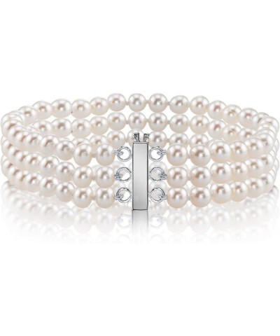 14K Gold 6-7mm AAAA Quality Round White Triple Freshwater Cultured Pearl Bracelet for Women 6.5 Inches White Gold $137.36 Bra...