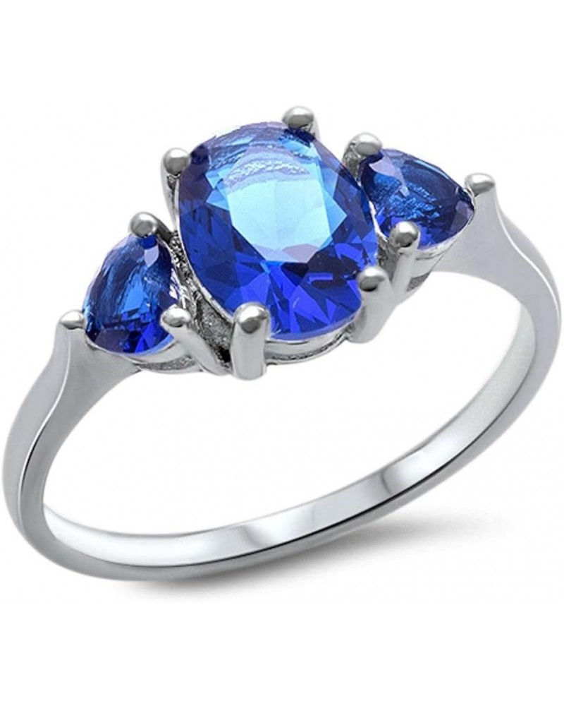 Oval & Heart Shape Simulated Blue Sapphire .925 Sterling Silver Ring Sizes 4-11 $9.24 Rings