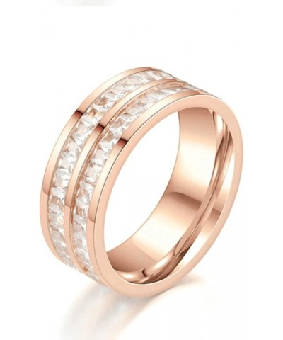 8MM Women Stainless Steel Ring, Luxury Design White Square Cubic Zirconia Ring Rose Gold $8.83 Rings