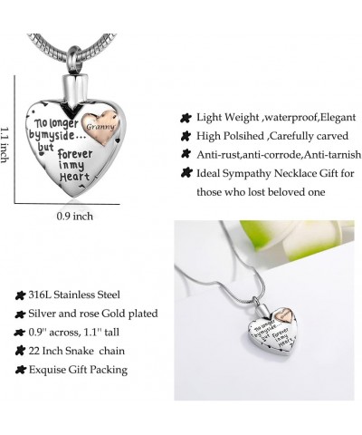 Cremation Jewelry for Ashes -No Longer By My Side Forever in My Heart Urn Pendant Necklace for Ashes Grandma Grandpa Mom Dad ...