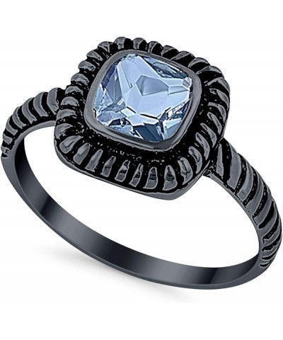 Princess Cut Twisted Solitaire Bezel Set Oxidized Design Statement Fashion Ring Cubic Zirconia 925 Sterling Silver Black Tone...