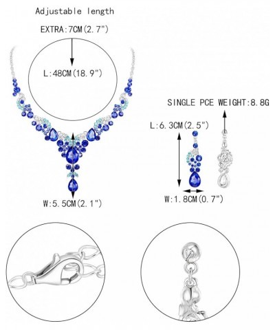 Rhinestone Crystal Bridal Floral Wave Teardrop Necklace Earrings Set 8_Royal Blue Silver-Tone $14.39 Jewelry Sets