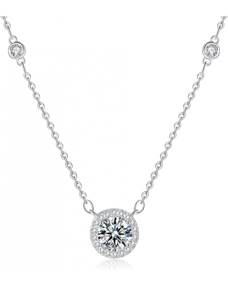 0.5 Carat-2 Carat Center Moissanite Pendant Necklaces for Women in 925 Sterling Silver, 1 Carat Center Moissanite Pendant Nec...