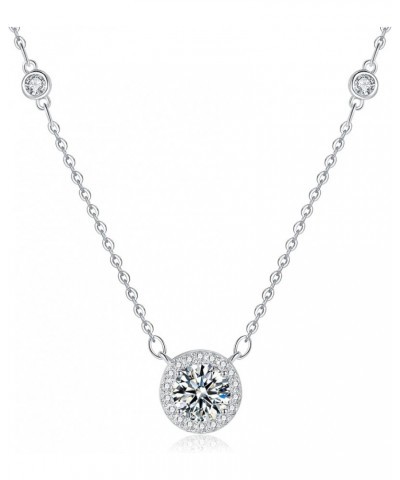 0.5 Carat-2 Carat Center Moissanite Pendant Necklaces for Women in 925 Sterling Silver, 1 Carat Center Moissanite Pendant Nec...