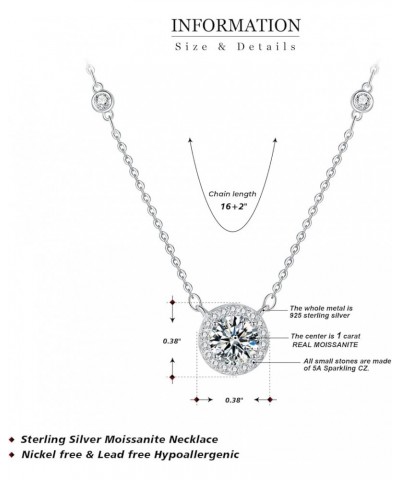 0.5 Carat-2 Carat Center Moissanite Pendant Necklaces for Women in 925 Sterling Silver, 1 Carat Center Moissanite Pendant Nec...