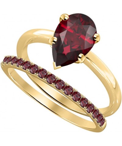 Solitaire Pear Shape Created Red Garnet Wedding Band Engagement Bridal Ring Set for Women 18k Gold Over .925 Sterling Silver ...