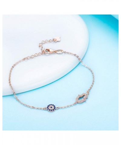 Hamsa Hand of Fatima Evil Eye Bracelet Sterling Silver 925 Blue Cubic Zirconia Chain Adjustable 6.5"+1.5 Rose Gold $12.41 Bra...