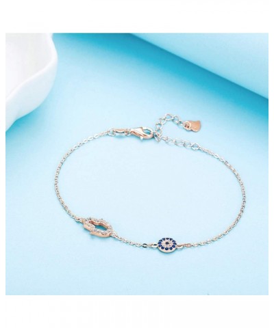 Hamsa Hand of Fatima Evil Eye Bracelet Sterling Silver 925 Blue Cubic Zirconia Chain Adjustable 6.5"+1.5 Rose Gold $12.41 Bra...