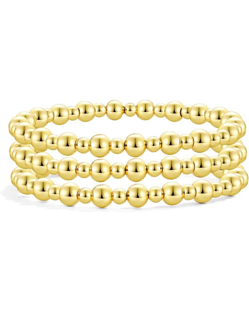 Gold Beaded Bracelets For Women 3pcs Gold (6+4MM) $10.19 Bracelets