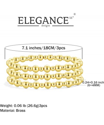 Gold Beaded Bracelets For Women 3pcs Gold (6+4MM) $10.19 Bracelets