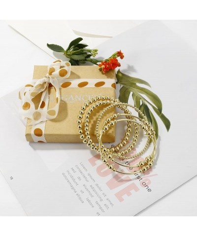 Gold Beaded Bracelets For Women 3pcs Gold (6+4MM) $10.19 Bracelets