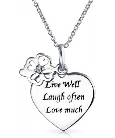 Personalize Live Love Laugh Word Quote Circle Flower Charm Heart Shape Pendant Necklace For Women .925 Sterling Silver Silver...